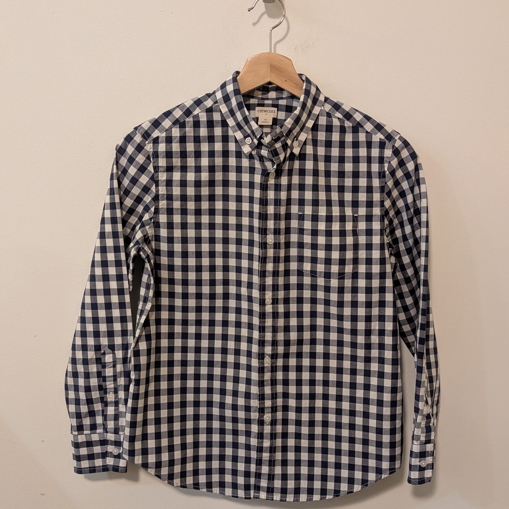 Crewcuts Navy Checkered Button Down Shirt Boy's Size 12